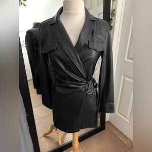 Zara Black Faux Leather Wrap Dress
